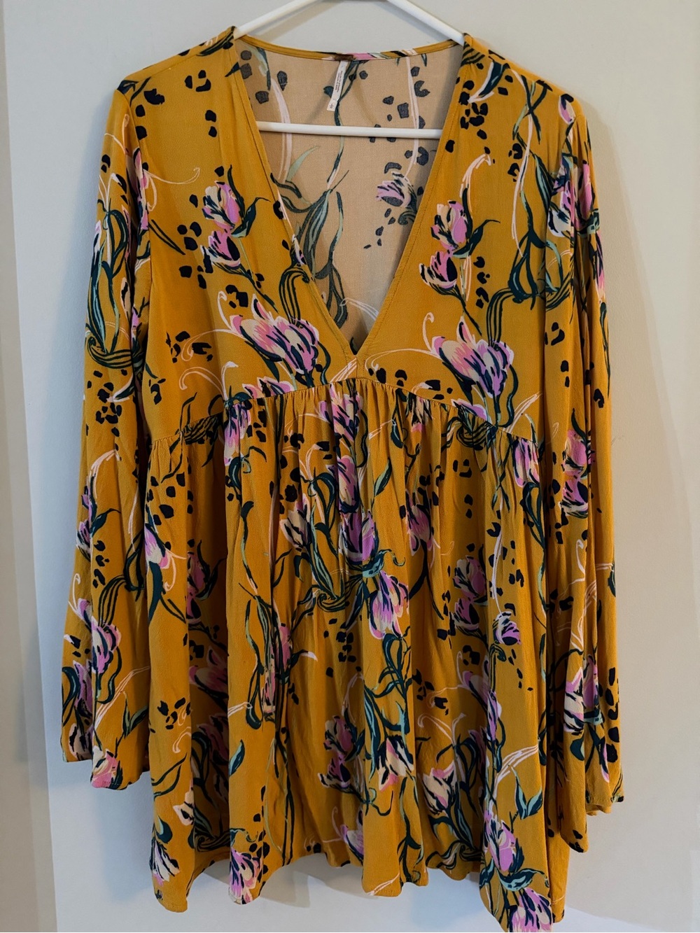NWOT Free People Bella Floral Print Tunic Yellow L Large